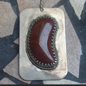 Sterling silver and red agate jasper? pendant #western #coral marked sterling